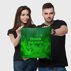 Подушка квадратная Tomb Raider - green gradient посередине, цвет: 3D-принт — фото 2