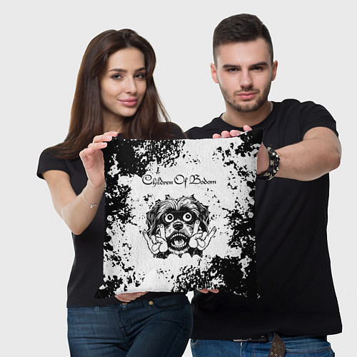 Подушка квадратная Children of Bodom - рок пес / 3D-принт – фото 3