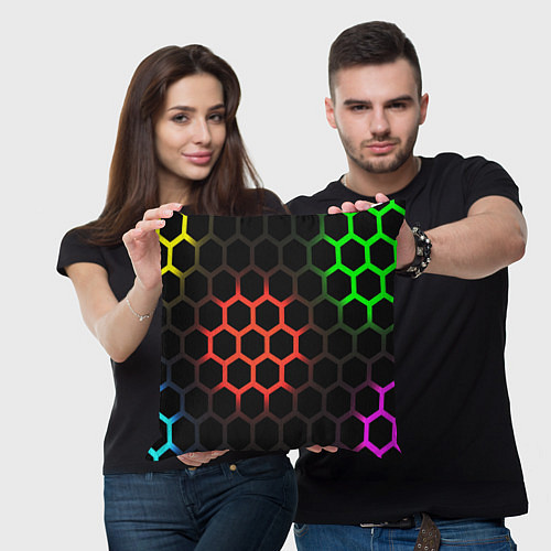 Подушка квадратная Hexagon neon / 3D-принт – фото 3