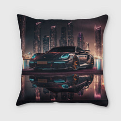 Подушка квадратная Porshe night city, цвет: 3D-принт