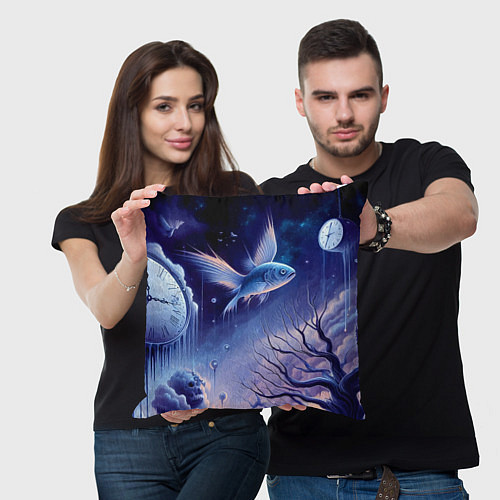 Подушка квадратная Крылатая рыба - сюрреализм / 3D-принт – фото 3