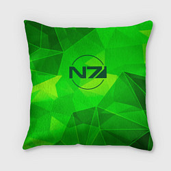 Подушка квадратная Mass Effect green poly, цвет: 3D-принт