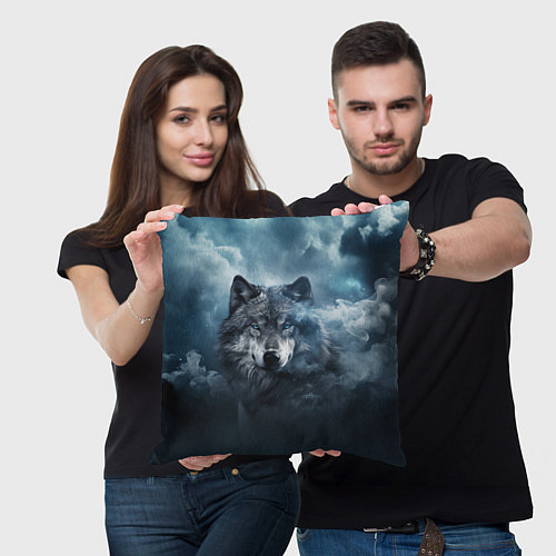 Подушка квадратная Волк ночью под луной / 3D-принт – фото 3