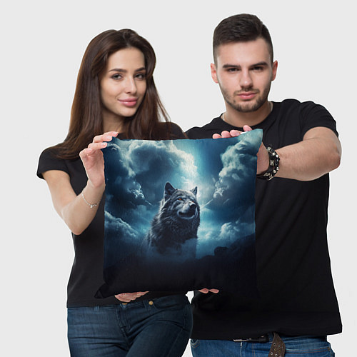 Подушка квадратная Волк ночное синее небо / 3D-принт – фото 3