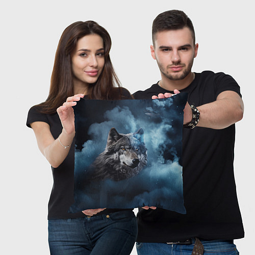 Подушка квадратная Волк ночное синее небо / 3D-принт – фото 3