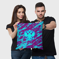 Подушка квадратная Герб РФ холодные краски, цвет: 3D-принт — фото 2