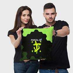 Подушка квадратная Doom x portal 2 зелёные соты, цвет: 3D-принт — фото 2