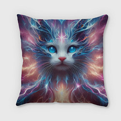 Подушка квадратная Fantastic blue-eyed neon kitten, цвет: 3D-принт