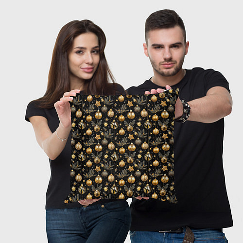 Подушка квадратная Золотые новогодние шары / 3D-принт – фото 3