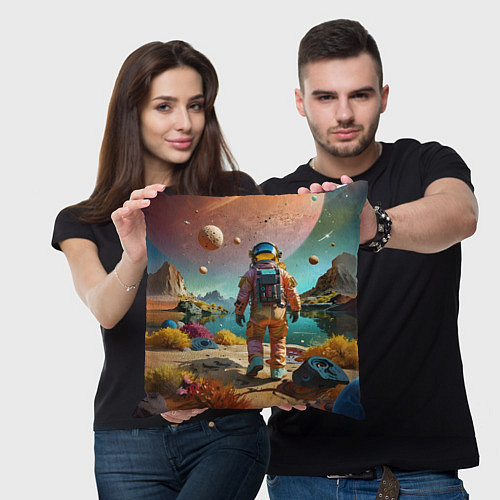 Подушка квадратная Астронавт на красочной планете / 3D-принт – фото 3