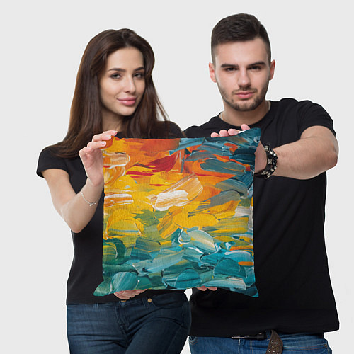 Подушка квадратная Хаотичный цветные мазки краски / 3D-принт – фото 3