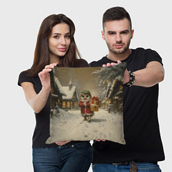 Подушка квадратная Сова с подарками идет праздновать новый год, цвет: 3D-принт — фото 2