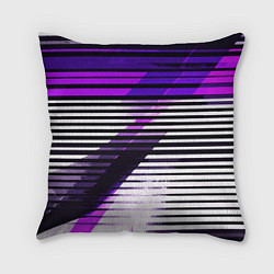 Подушка квадратная Фиолетово-чёрные полосы на белом фоне, цвет: 3D-принт
