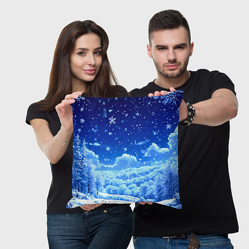 Подушка квадратная Заснеженный лес / 3D-принт – фото 3