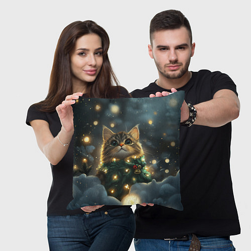 Подушка квадратная Котенок в новогодней елке / 3D-принт – фото 3