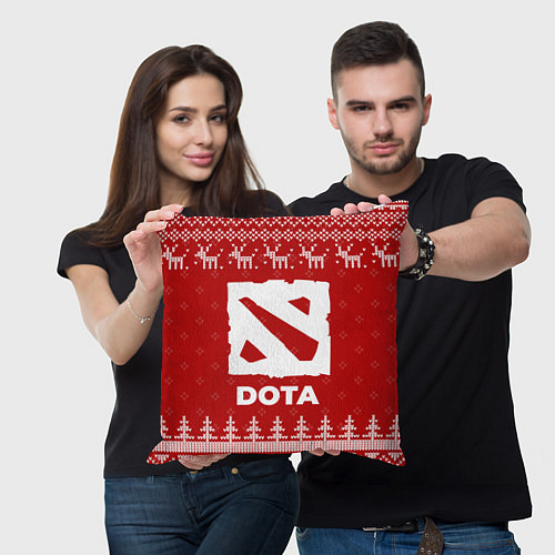 Подушка квадратная Новогодний Dota с оленями / 3D-принт – фото 3