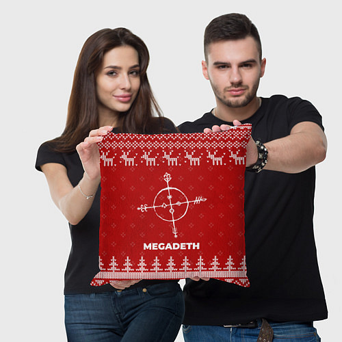 Подушка квадратная Новогодний Megadeth с оленями / 3D-принт – фото 3
