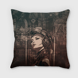 Подушка квадратная Волевая девушка-андроид, цвет: 3D-принт