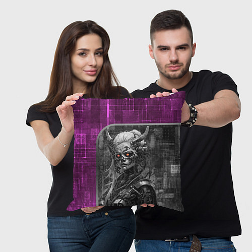 Подушка квадратная Кибернетическая демоница / 3D-принт – фото 3