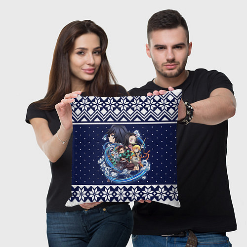 Подушка квадратная Demon slayer sweater / 3D-принт – фото 3