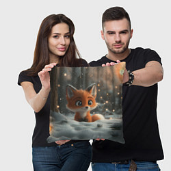 Подушка квадратная Лисичка удивляется снегу, цвет: 3D-принт — фото 2