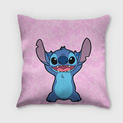 Подушка квадратная Stitch on a pink background, цвет: 3D-принт