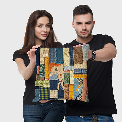 Подушка квадратная Пэчворк с собакой / 3D-принт – фото 3