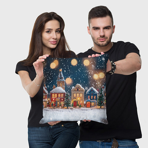 Подушка квадратная Домики новогодние / 3D-принт – фото 3