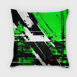 Подушка квадратная Diagonal black and white stripes on a green backgr, цвет: 3D-принт