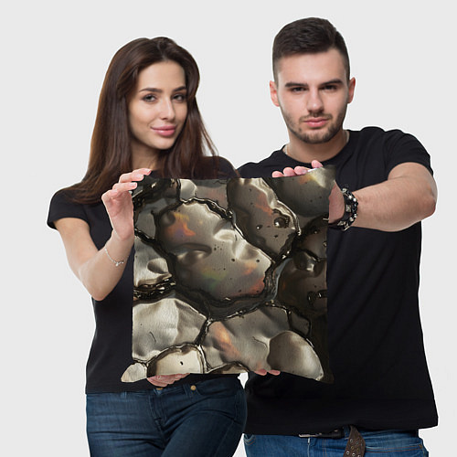 Подушка квадратная Жидкая субстанция светло-коричневая / 3D-принт – фото 3