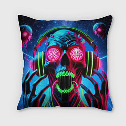 Подушка квадратная Metallica - neon skull with headphones, цвет: 3D-принт