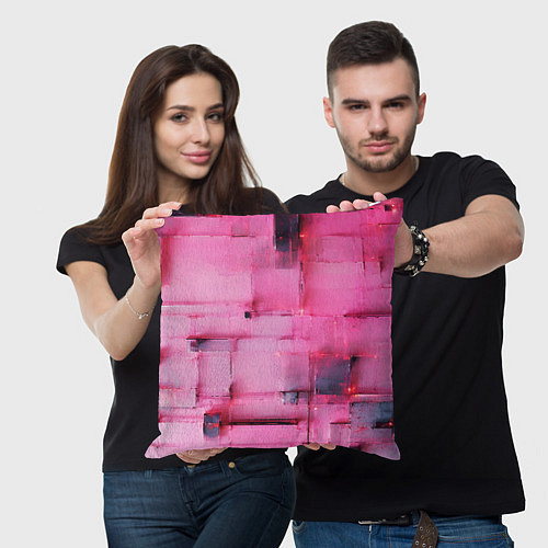 Подушка квадратная Чёрные пятна на розовом фоне абстракция / 3D-принт – фото 3