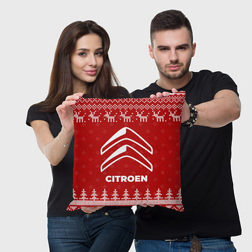 Подушка квадратная Новогодний Citroen с оленями / 3D-принт – фото 3
