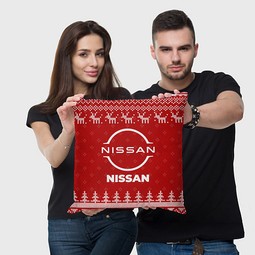 Подушка квадратная Новогодний Nissan с оленями / 3D-принт – фото 3