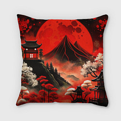 Подушка квадратная Япония природа в красном цвете, цвет: 3D-принт