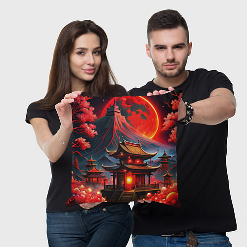 Подушка квадратная Japan red nature / 3D-принт – фото 3