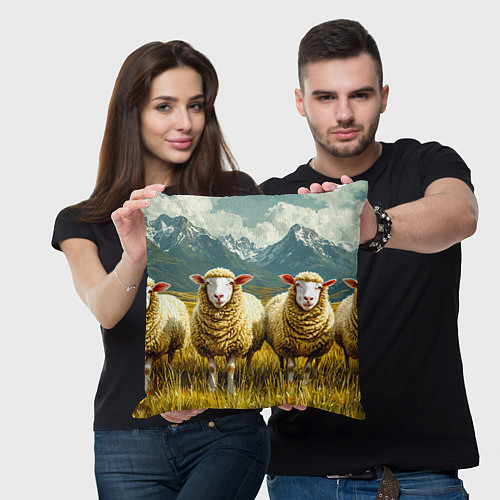 Подушка квадратная Четыри овцы в горах / 3D-принт – фото 3