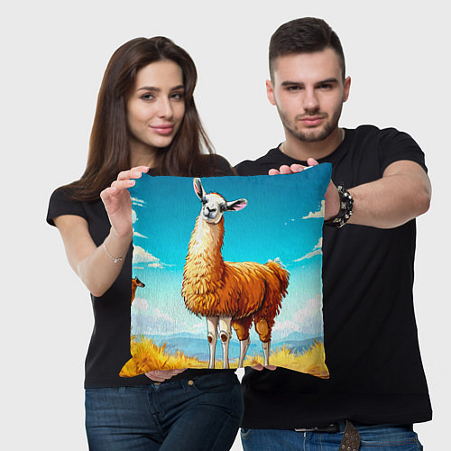 Подушка квадратная Лама в прериях / 3D-принт – фото 3