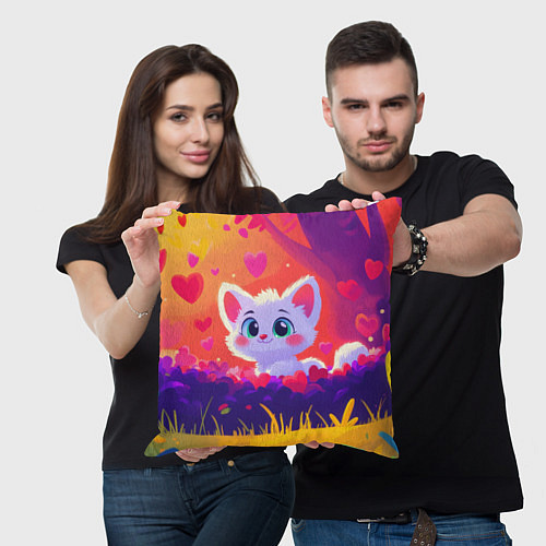 Подушка квадратная Влюбленный милый песец / 3D-принт – фото 3