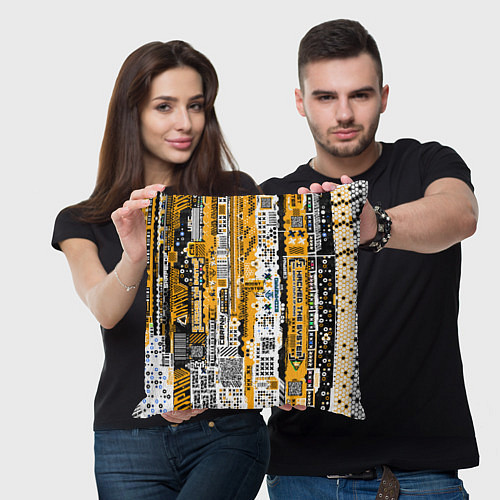 Подушка квадратная Cyberpunk pattern yellow / 3D-принт – фото 3