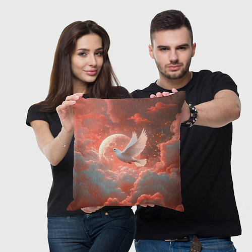 Подушка квадратная Белый летящий голубь / 3D-принт – фото 3