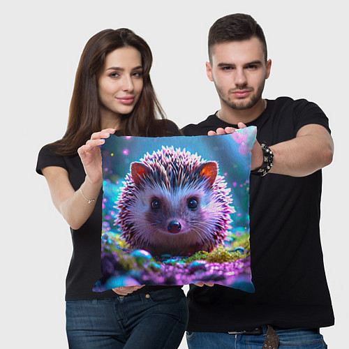 Подушка квадратная Ёжики в сказаочном лесу / 3D-принт – фото 3