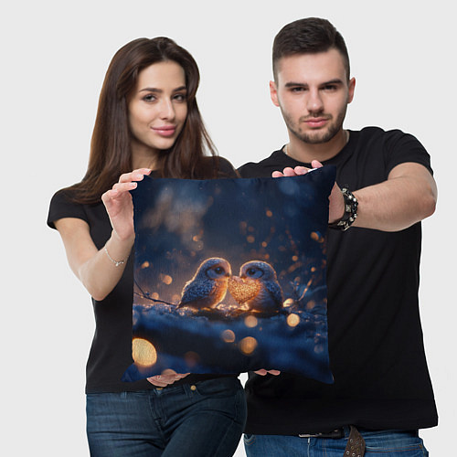 Подушка квадратная Милые влюбленные совушки / 3D-принт – фото 3