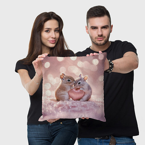 Подушка квадратная Влюбленные белочки с сердечком / 3D-принт – фото 3