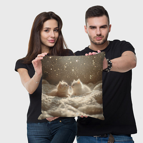 Подушка квадратная Белые милые котята / 3D-принт – фото 3