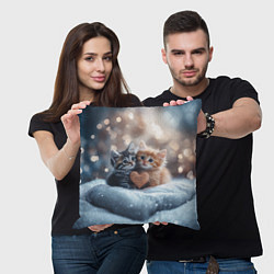 Подушка квадратная Влюбленные котята с сердечком, цвет: 3D-принт — фото 2