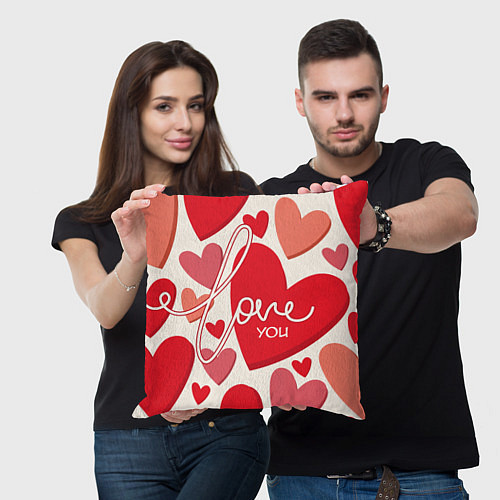Подушка квадратная Love you hearts pattern / 3D-принт – фото 3