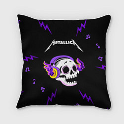 Подушка квадратная Metallica неоновый череп, цвет: 3D-принт