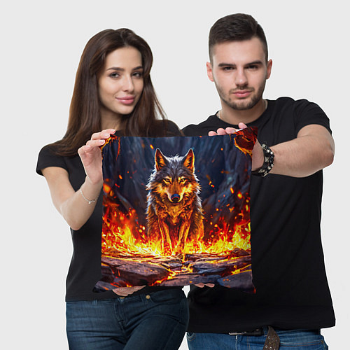 Подушка квадратная Волк в огненной пещере / 3D-принт – фото 3