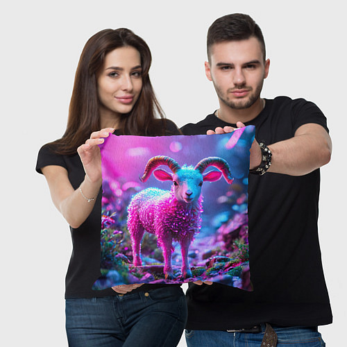 Подушка квадратная Козлик в розовом / 3D-принт – фото 3